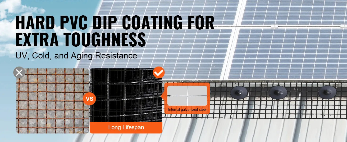 hard pvc dip coating for VEVOR solar panel bird guard, uv and aging resistance, long lifespan.