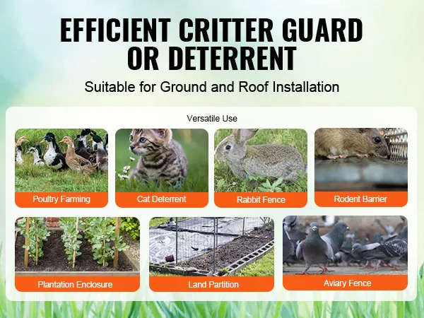 efficient critter guard uses for poultry farming, cat deterrent, rabbit fence, rodent barrier, more.