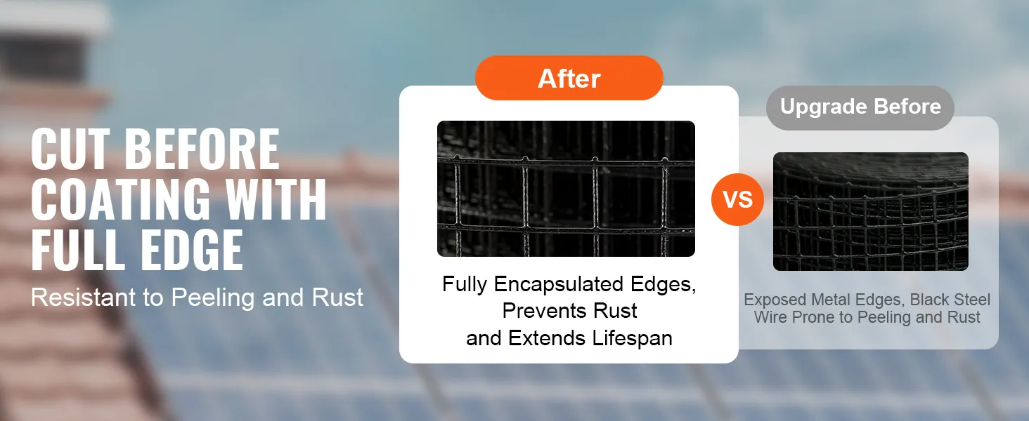 cut before coating with full edge for VEVOR solar panel bird guard, resistant to peeling and rust.