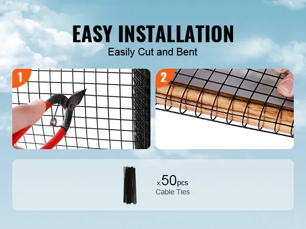 easy installation of the VEVOR solar panel bird guard using cutting tools and 50 cable ties.