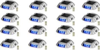 Luces de entrada solares VEVOR con LED azules, paquete de 12, muestra tornillos para la instalación.