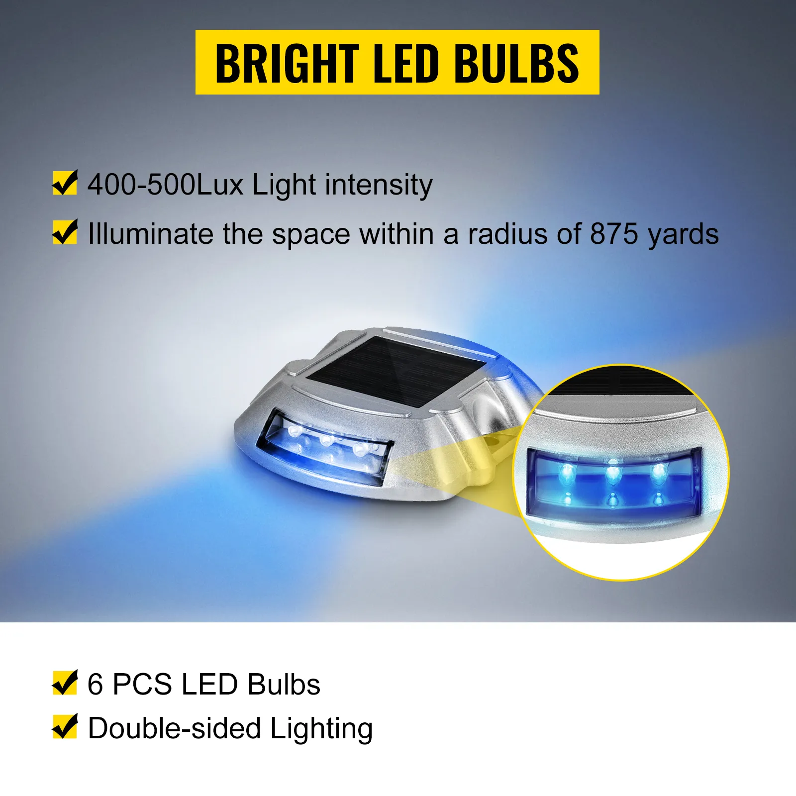 Luces de entrada solares VEVOR con 6 bombillas LED, iluminación de doble cara, intensidad de 400-500 lux.