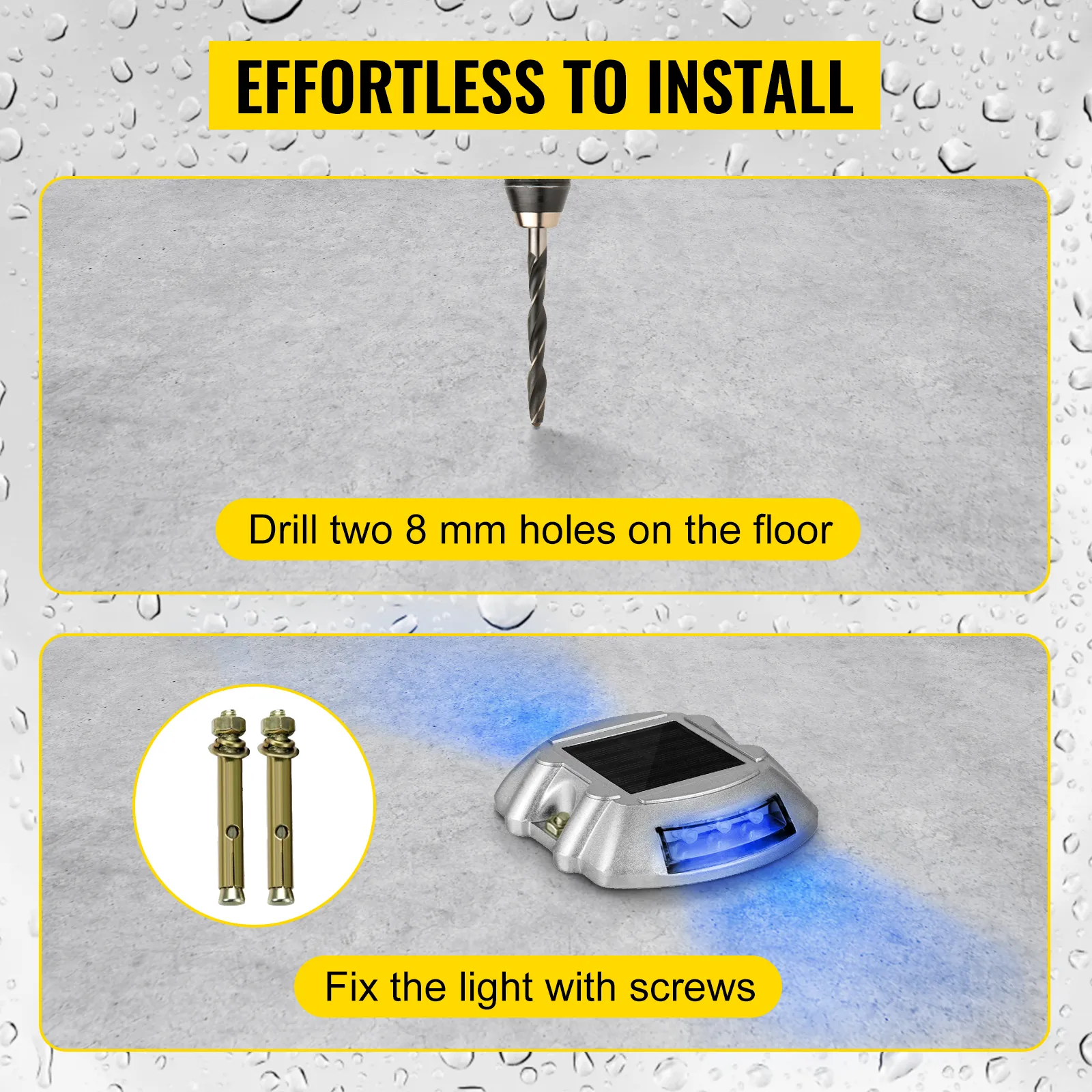 Perfore agujeros y fije las luces de entrada solares VEVOR con tornillos para una fácil instalación.