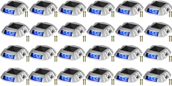 VEVOR solar driveway lights arranged in rows with blue led lights and included screws