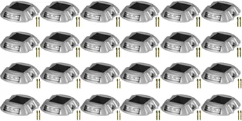 VEVOR solar driveway lights arranged in five rows, each with screws beside them.