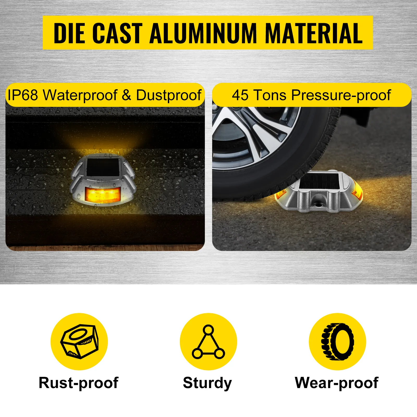 Luces de entrada solares VEVOR, impermeables IP68, a prueba de presión de 45 toneladas, a prueba de óxido, resistentes.