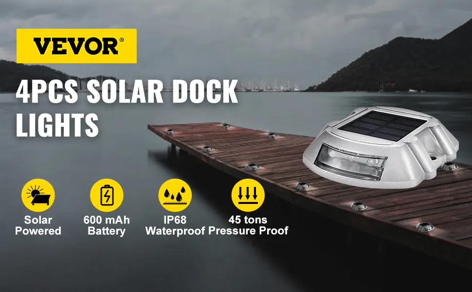 VEVOR solar driveway lights on dock with ip68 waterproof and 600mah battery features.