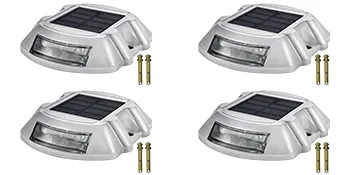 4 VEVOR solar driveway lights with mounting screws in a grid layout.