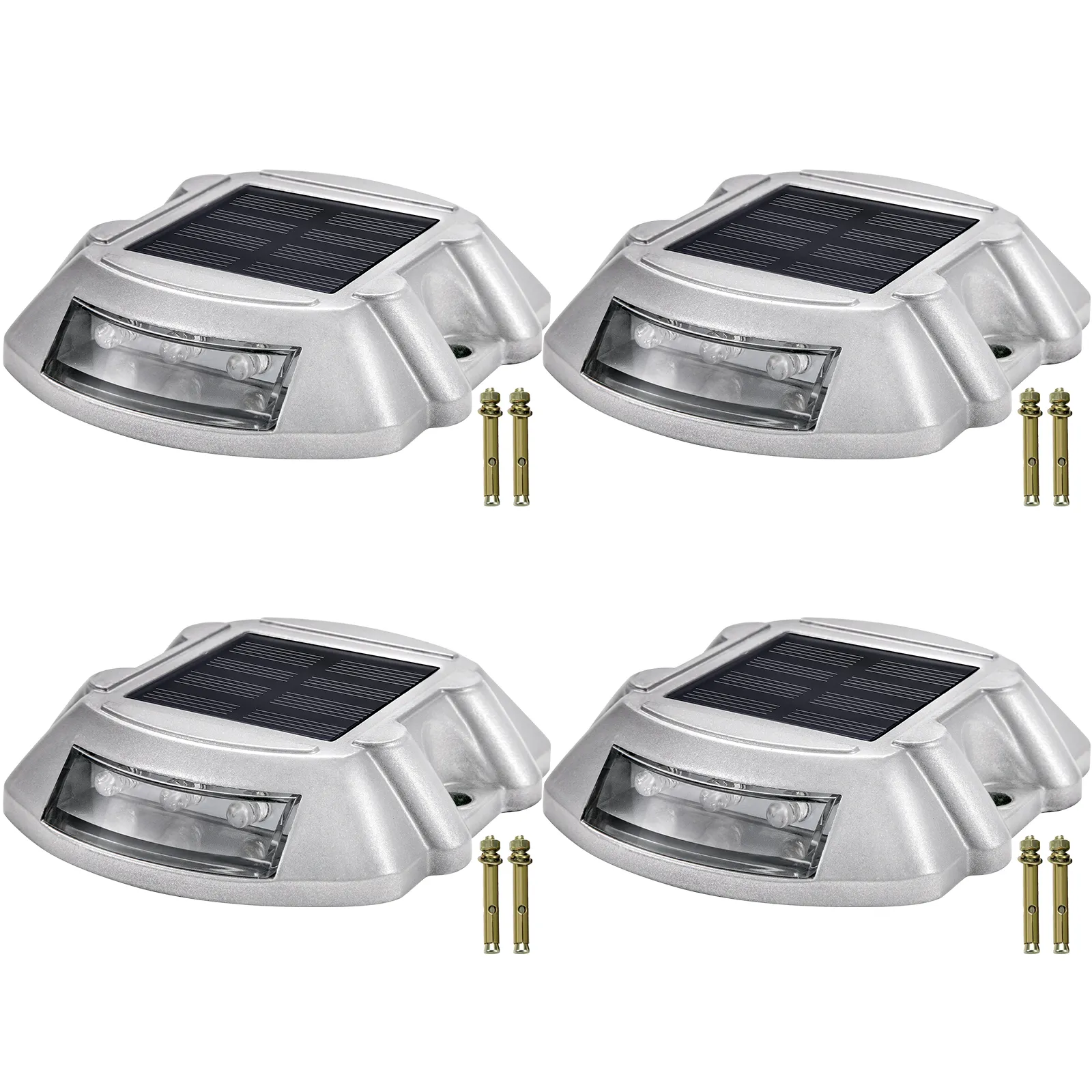 VEVOR solar driveway lights, set of four with mounting screws.