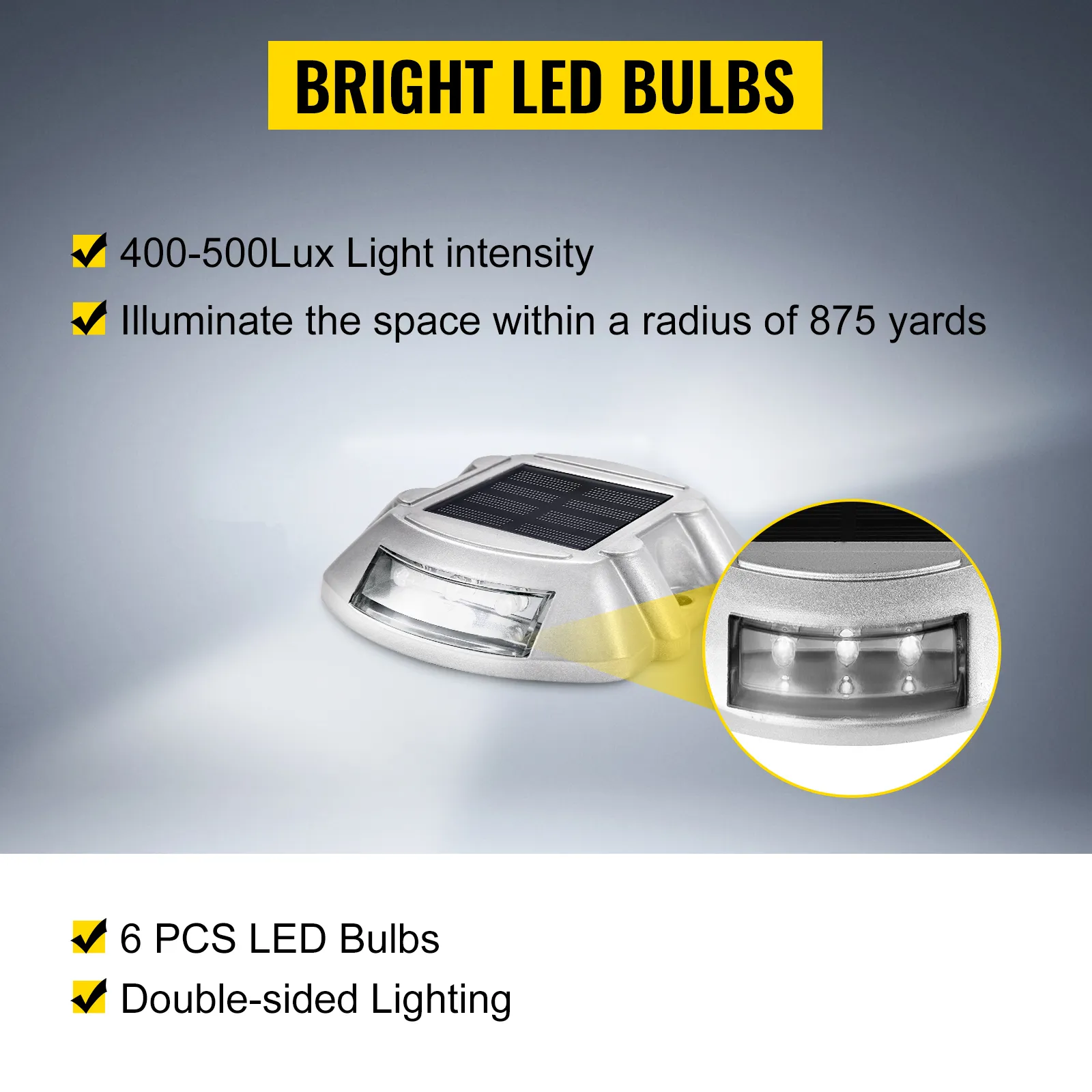 VEVOR solar driveway lights, 6 pcs led bulbs, double-sided lighting, bright leds.