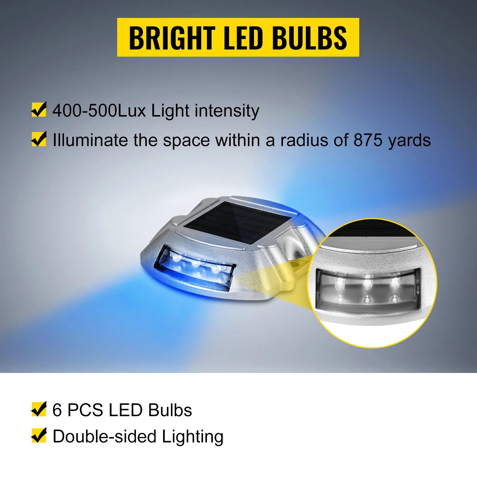 Lampy solarne do podjazdu VEVOR z 6 żarówkami LED, 400-500 luksów, oświetlenie dwustronne.