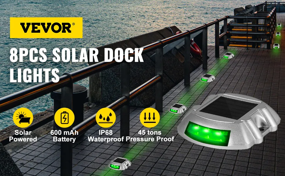 VEVOR solar driveway lights, 8pcs set, solar powered, ip68 waterproof, 600mah battery.