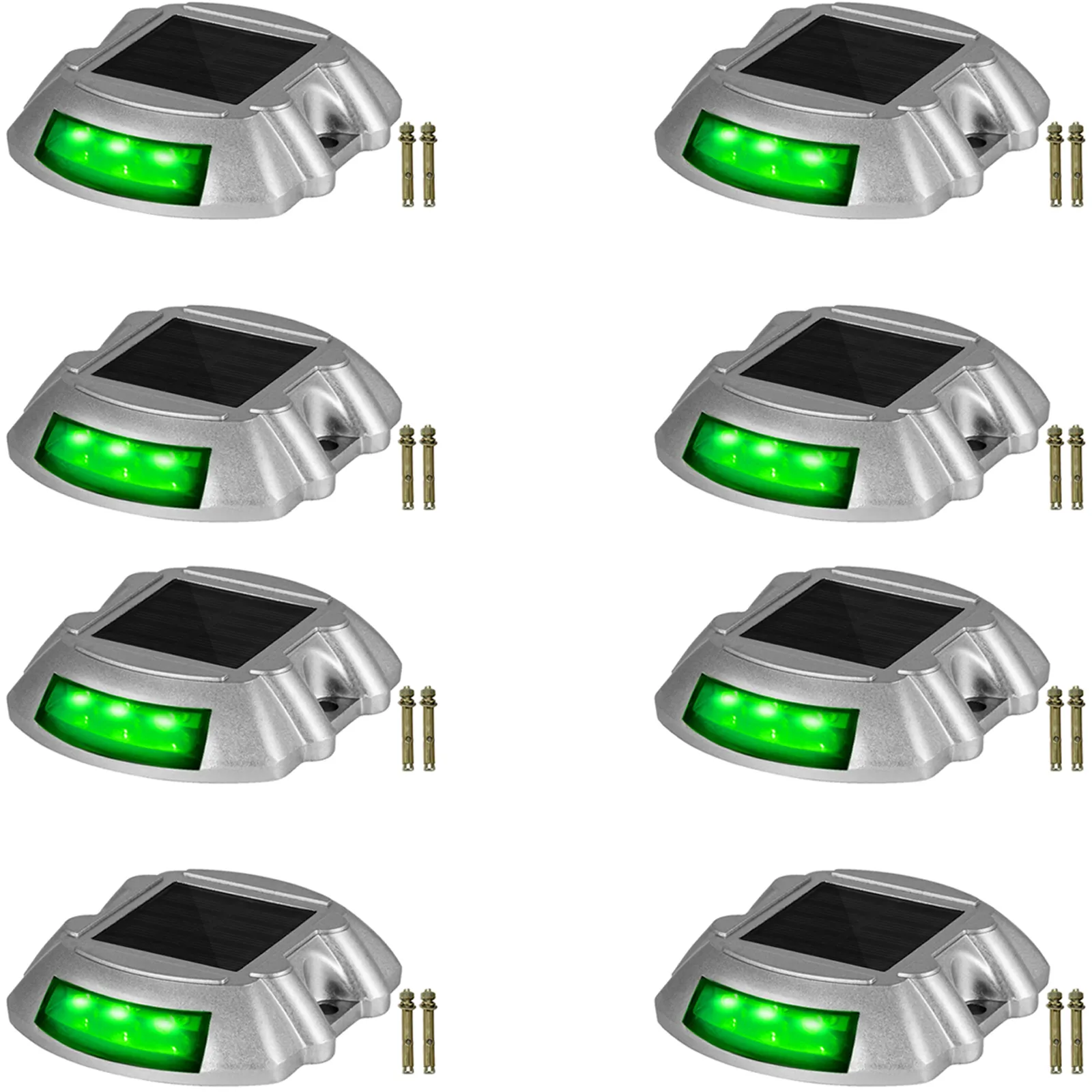 VEVOR solar driveway lights with green leds in a pack of eight.