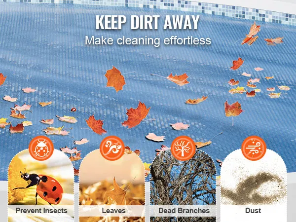 VEVOR solar pool cover keeps insects, leaves, dead branches, and dust out of the pool effortlessly.