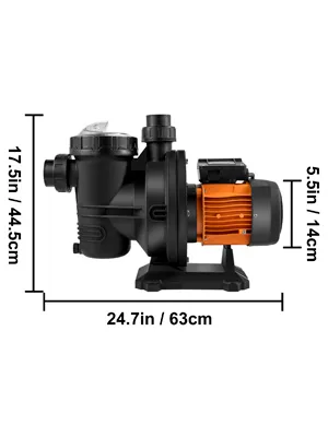 Bomba de piscina VEVOR con medidas: 24,7 pulgadas x 17,5 pulgadas x 5,5 pulgadas.