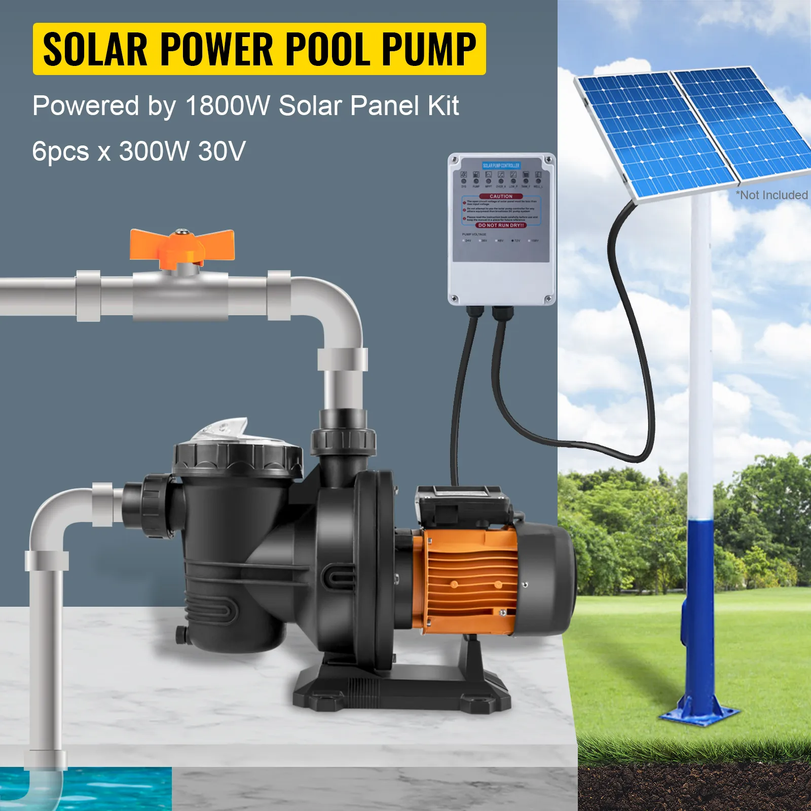 Bomba de piscina VEVOR con kit de panel solar para un mantenimiento ecológico de la piscina.