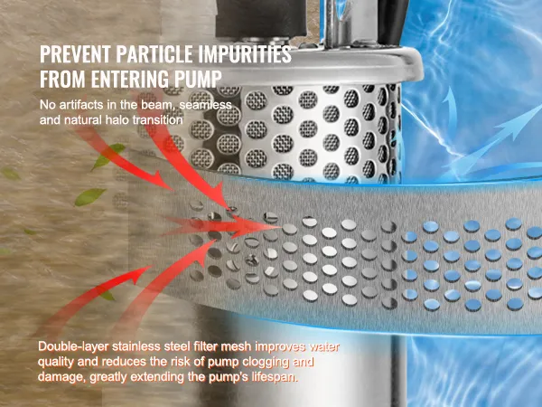 double-layer stainless steel filter mesh prevents particle impurities in VEVOR solar water pump.