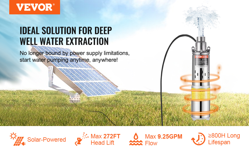24V Solar Tiefbrunnenpumpe 370W – Max. 65m Hub, 1,8 M³/h Durchfluss, Mit MPPT Für Brunnen & Bewässerung