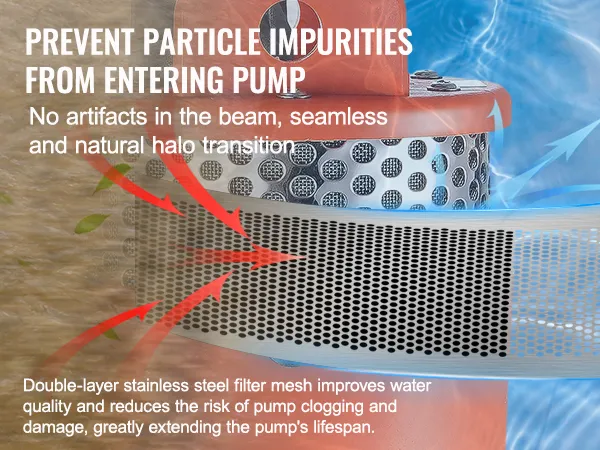 double-layer stainless steel filter mesh of VEVOR solar water pump prevents impurities and reduces clogging.