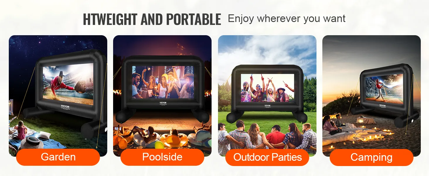Aufblasbare Filmleinwand von VEVOR: Genießen Sie Filme im Garten, am Pool, auf Partys oder beim Camping.