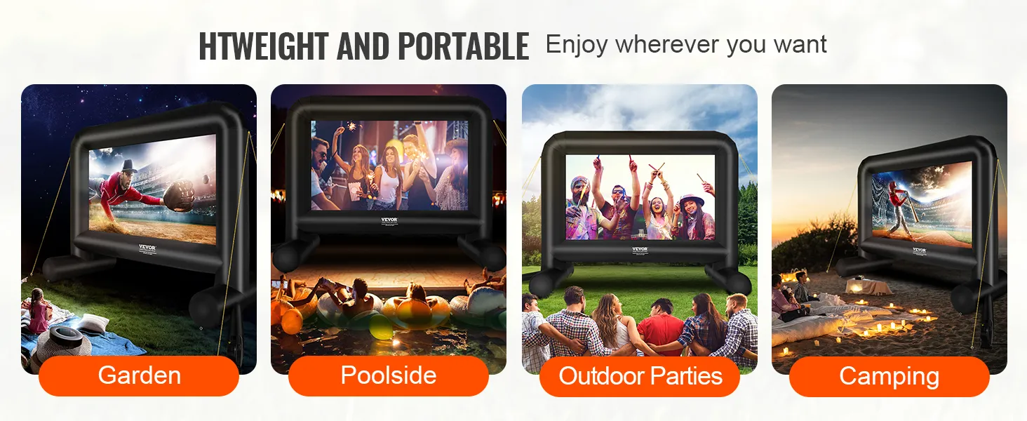 Aufblasbare Filmleinwand von VEVOR für Garten, Pool, Partys im Freien und Camping-Events.