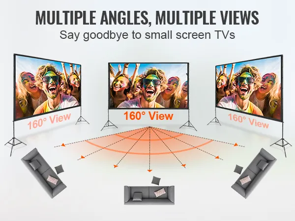 VEVOR projector screen with 160° view for multiple viewing angles, perfect for replacing small screen tvs.