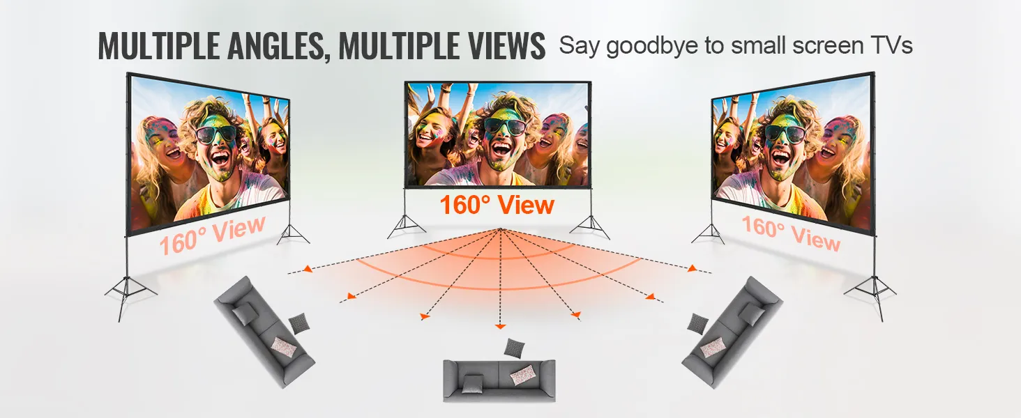 VEVOR projector screen with 160° view for multiple viewing angles, perfect for replacing small screen tvs.