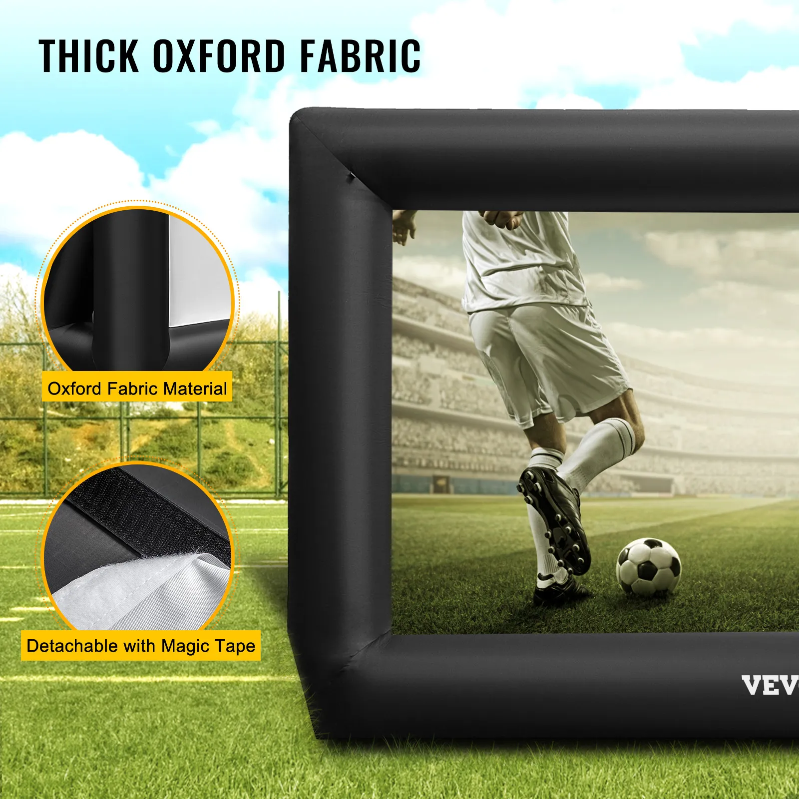 Pantalla de cine inflable VEVOR con tela oxford gruesa y cinta mágica desmontable.