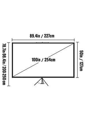 VEVOR-Projektionsleinwand mit Stativ, 100 Zoll Diagonale, 50 Zoll Höhe, 89,4 Zoll Breite, verstellbar.