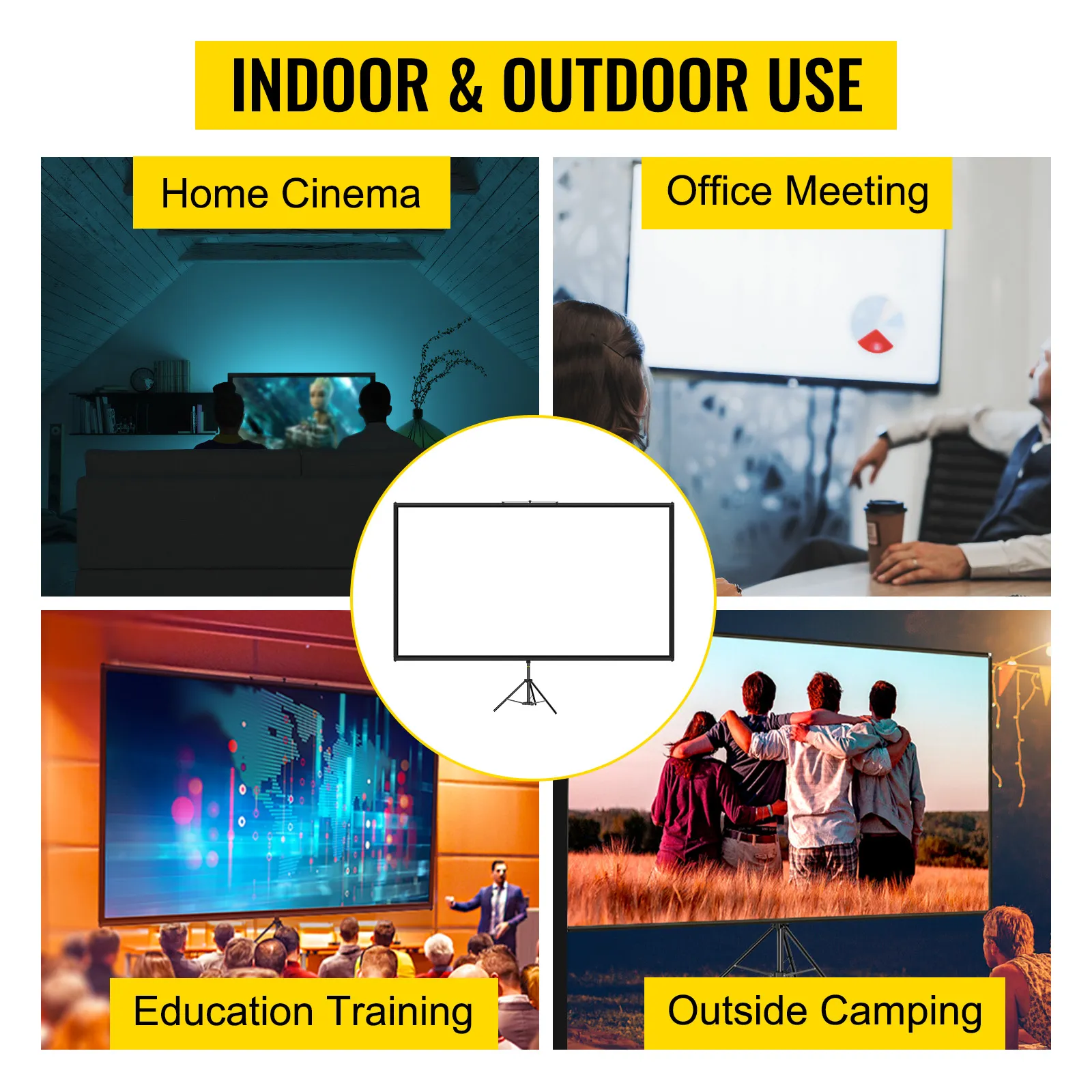 Uso en interiores y exteriores: cine en casa, reuniones de oficina, formación educativa, acampada al aire libre.