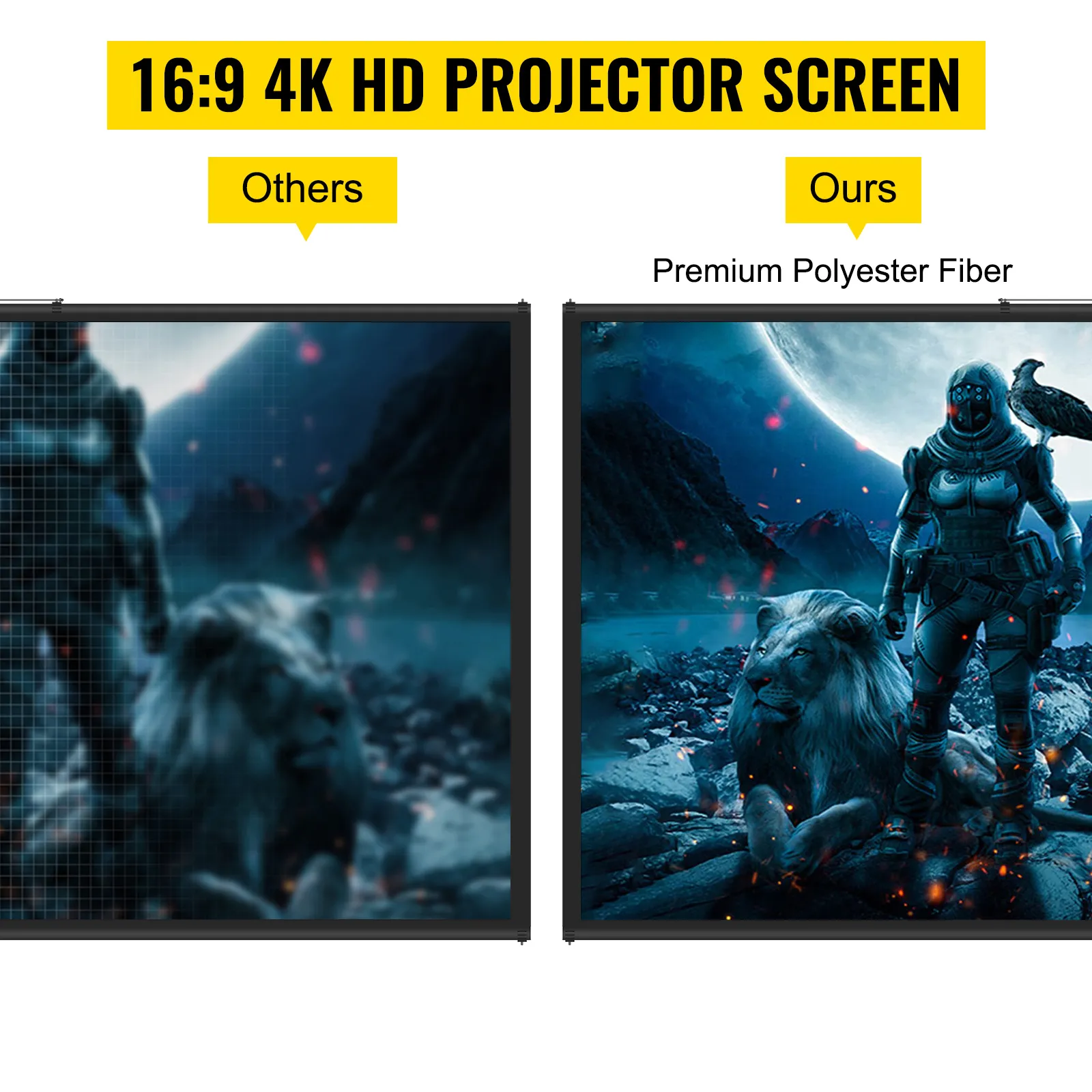 16:9 4k hd VEVOR projector screen comparison showcasing image clarity.