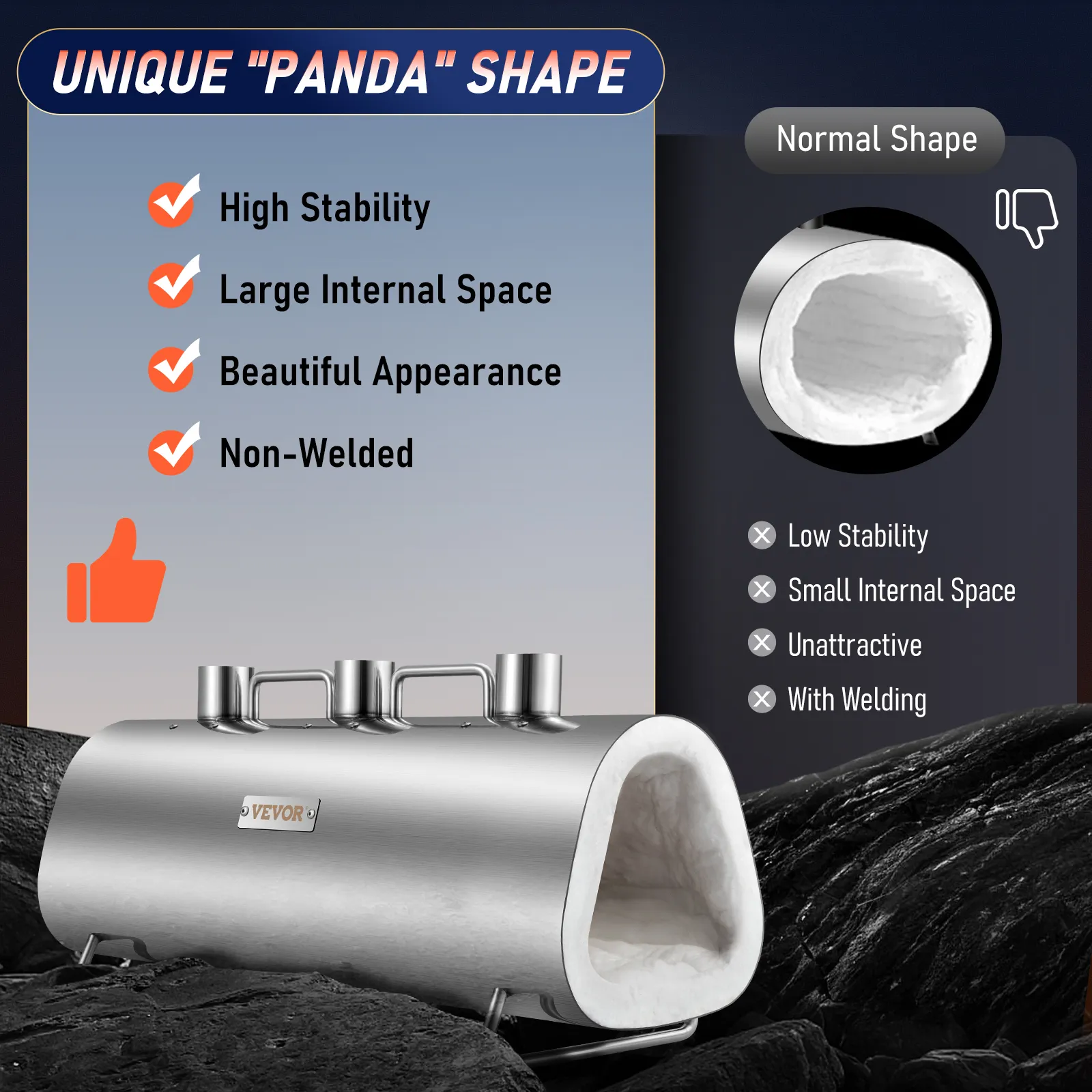 VEVOR propane forge with "panda" shape offers high stability, large internal space, and a non-welded design.