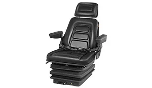 black VEVOR forklift seat with armrests and adjustable headrest.