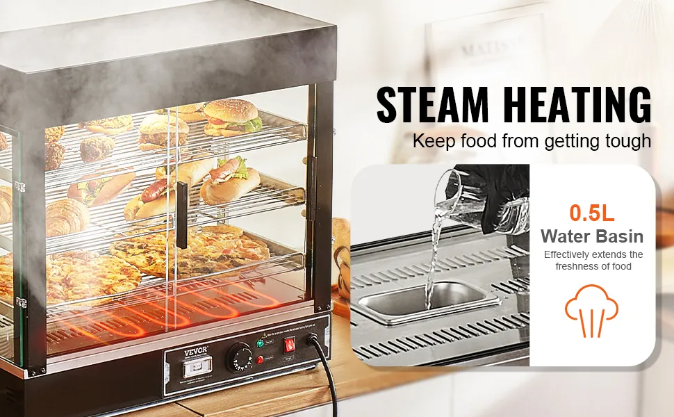 VEVOR 3-Tier Commercial Food Warmer Display Countertop Pizza Cabinet with Light