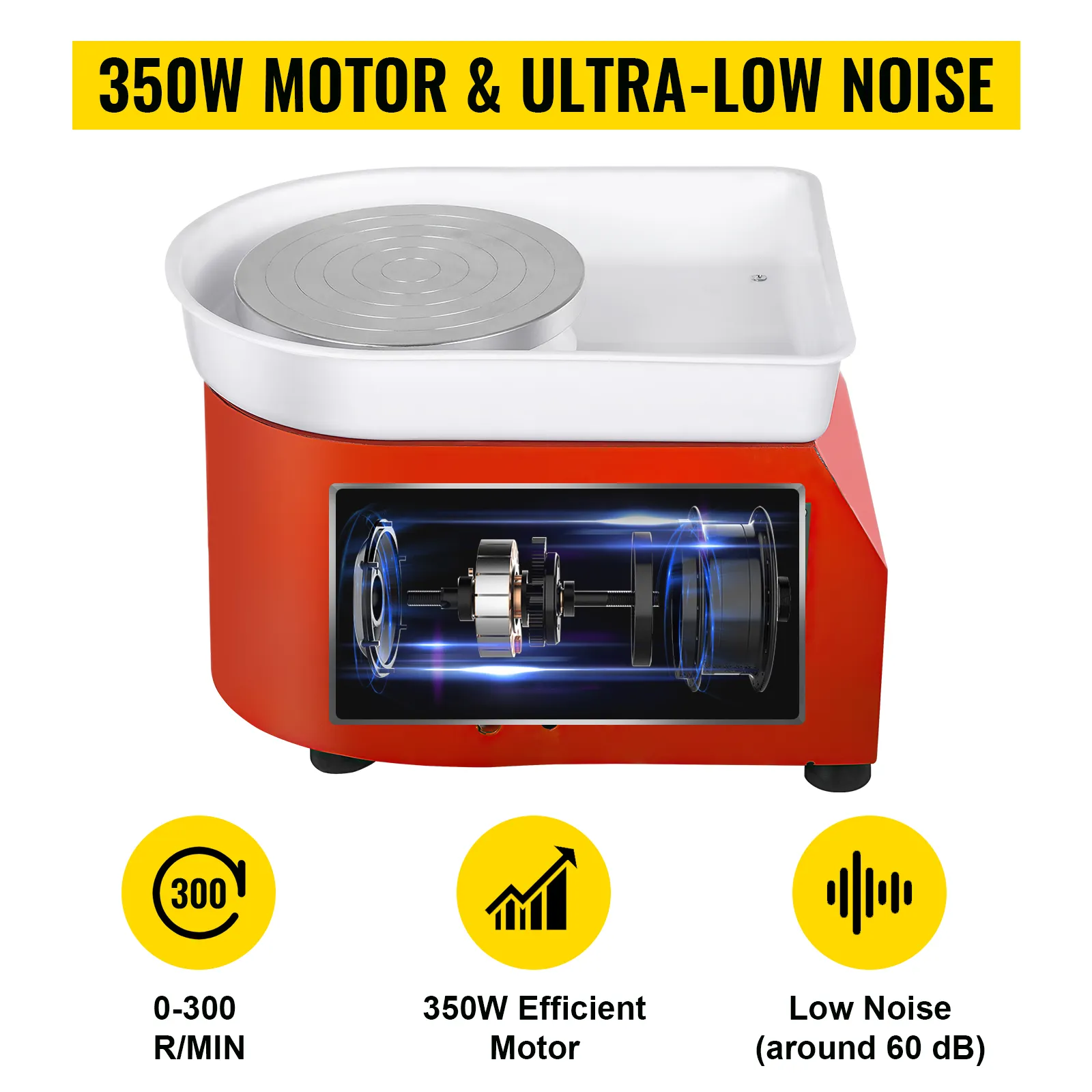 Rueda de cerámica VEVOR con motor eficiente de 350 W y ruido ultrabajo, 0-300 r/min.