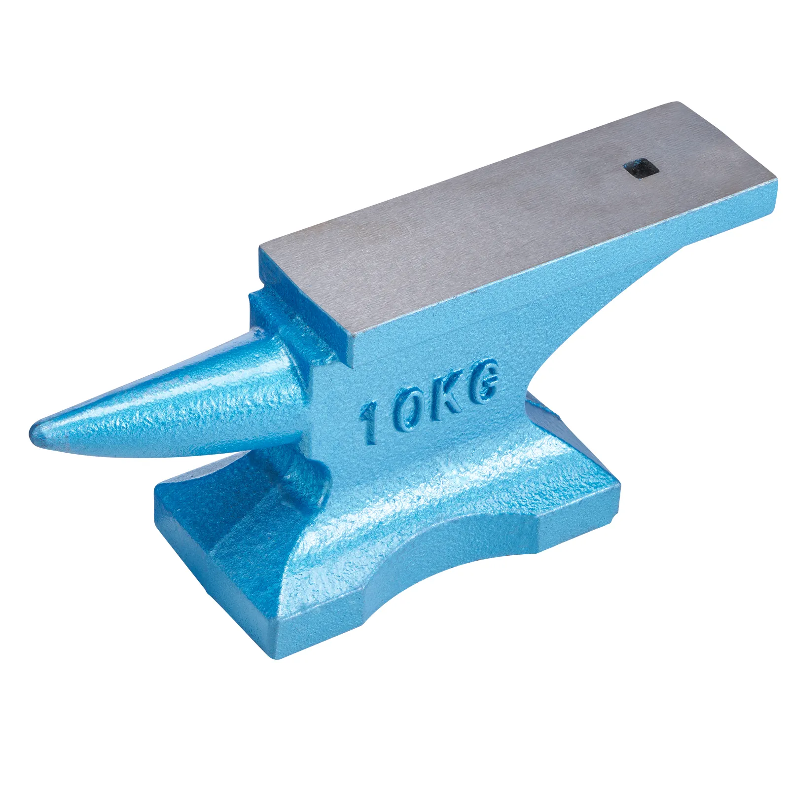 Kowadło VEVOR z pojedynczym rogiem, 10 kg, niebieskie, z płaskim wierzchołkiem i spiczastym rogiem.