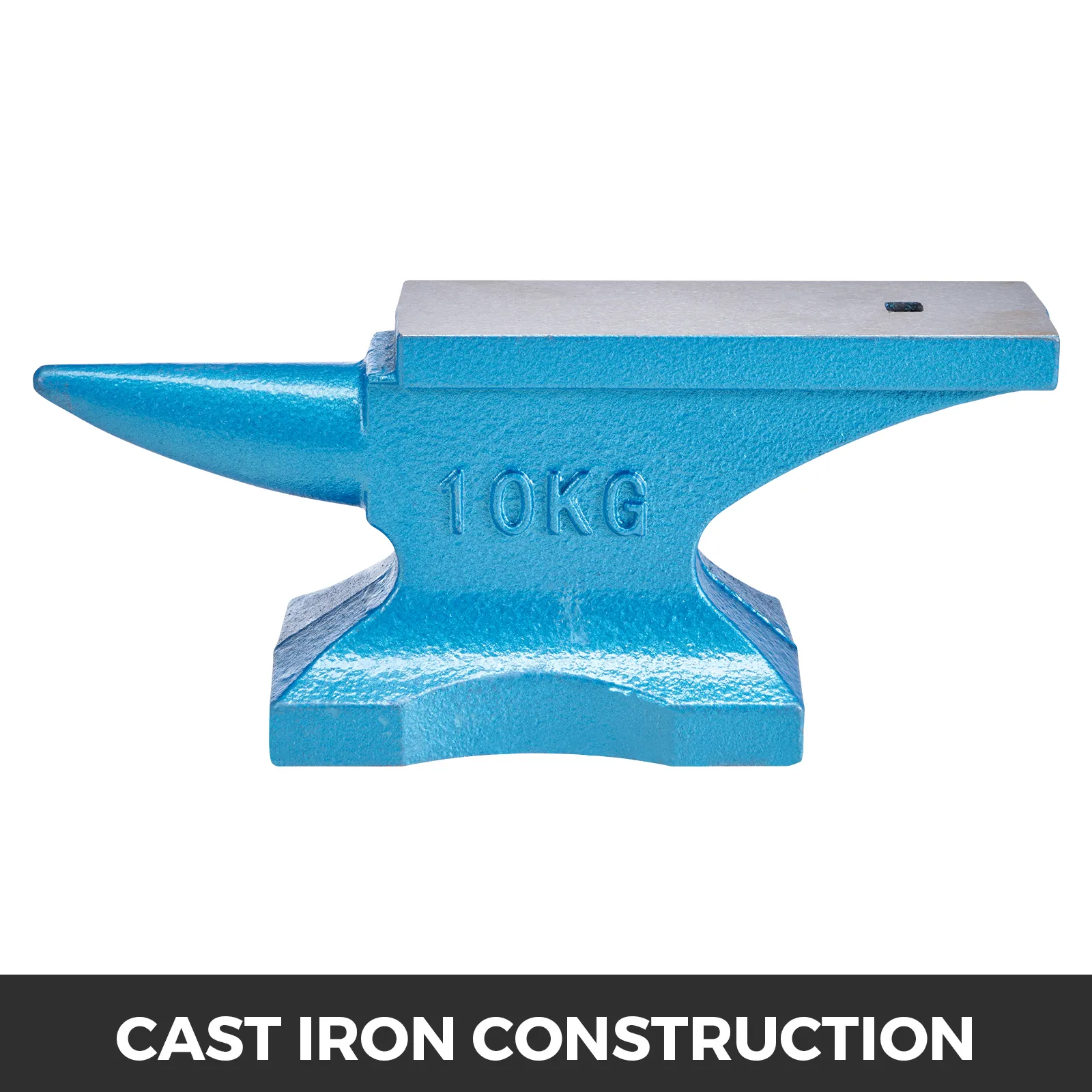 niebieskie kowadło jednorożne VEVOR z żeliwną etykietą konstrukcyjną.