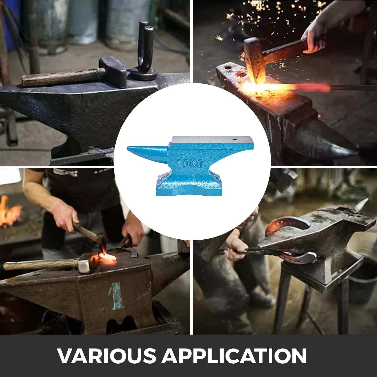 różnorodne zastosowania kowadła jednorogowego VEVOR w pracach kowalskich.