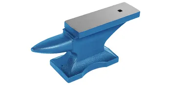 blue VEVOR blacksmith anvil with a polished surface and horn design.