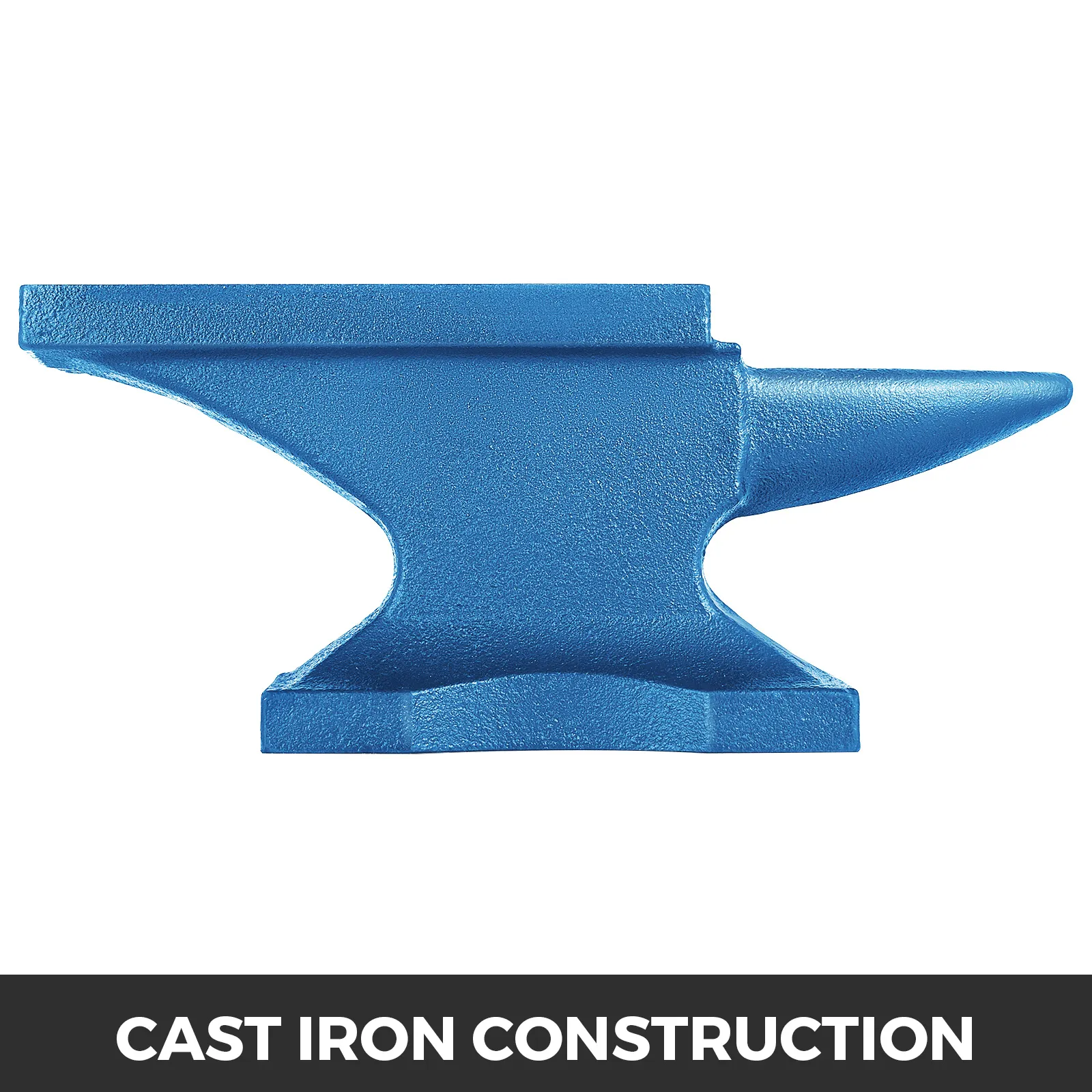 blue VEVOR blacksmith anvil, cast iron construction.