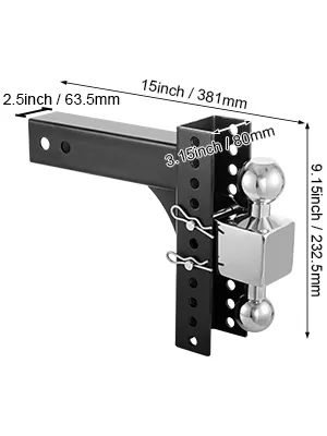 VEVOR adjustable trailer hitch with double ball mount, various height settings, and sturdy steel build.