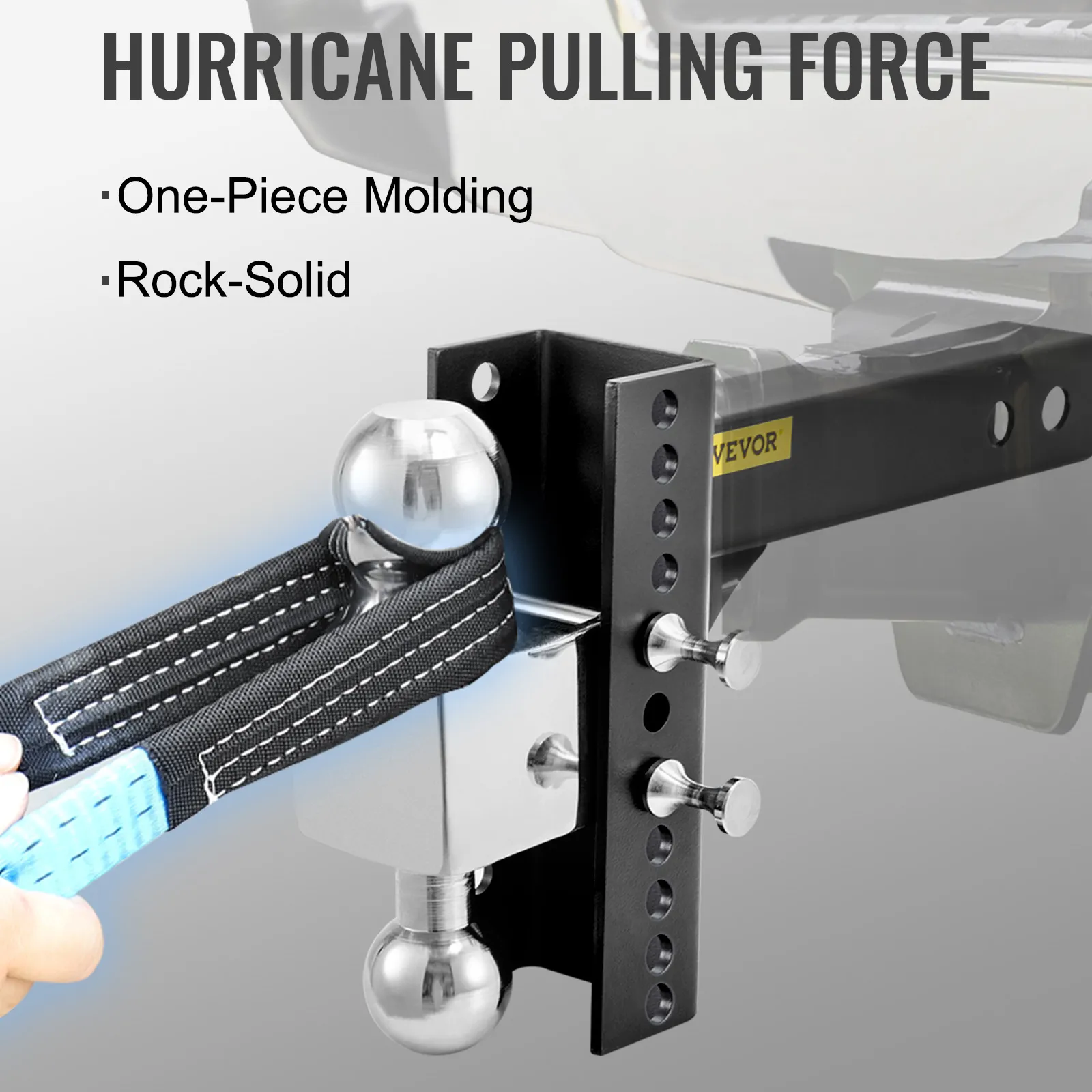 VEVOR adjustable trailer hitch with one-piece molding, rock-solid build for hurricane pulling force.