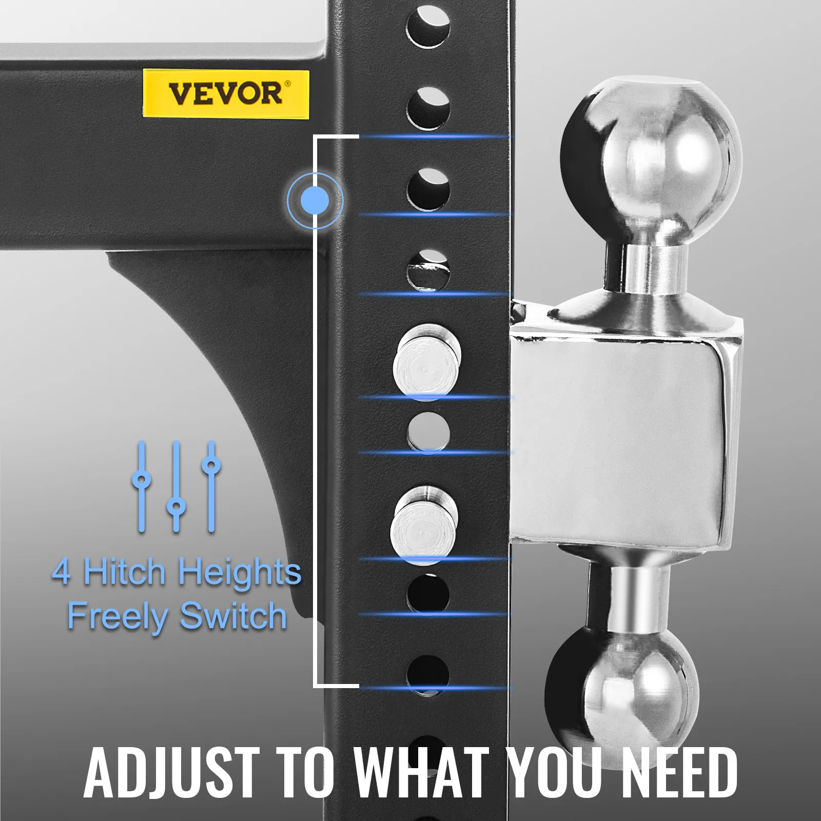VEVOR adjustable trailer hitch with 4 hitch heights for versatile towing needs.
