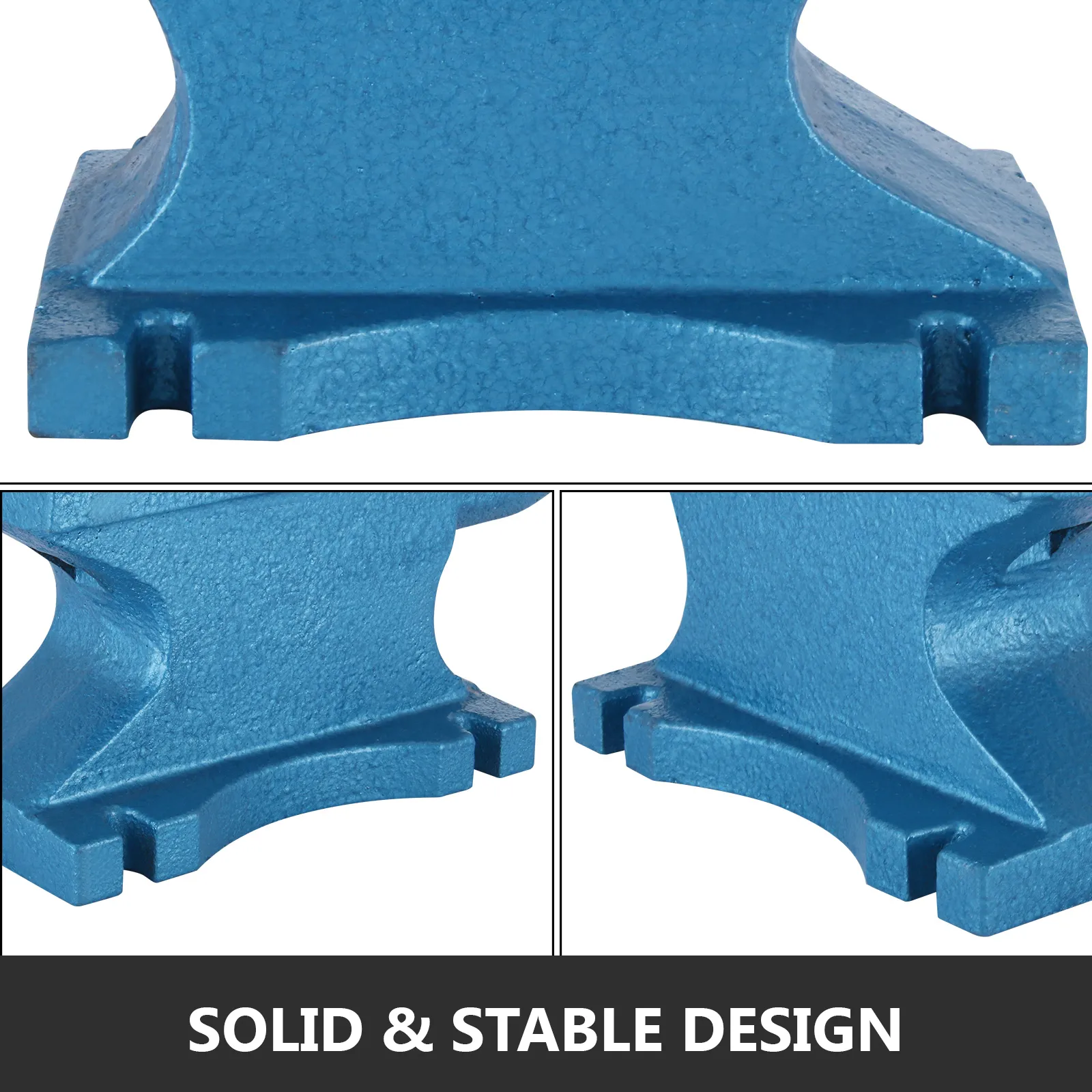 Parte inferior del yunque de un solo cuerno VEVOR que muestra un diseño azul sólido y estable.