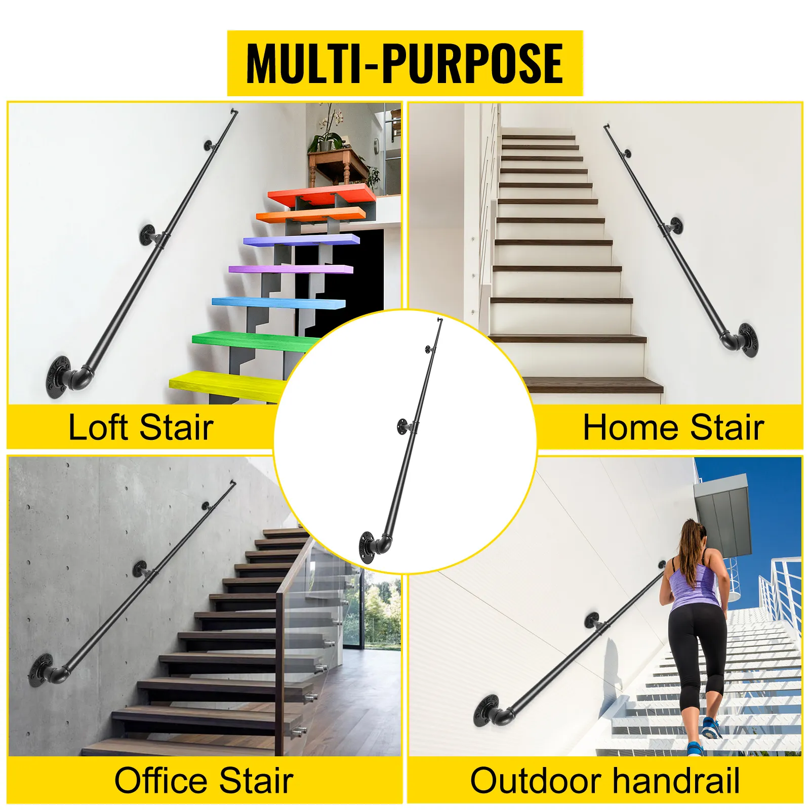 Corrimano per scale tubolari VEVOR per soppalchi, scale di casa, scale di ufficio e per uso esterno.