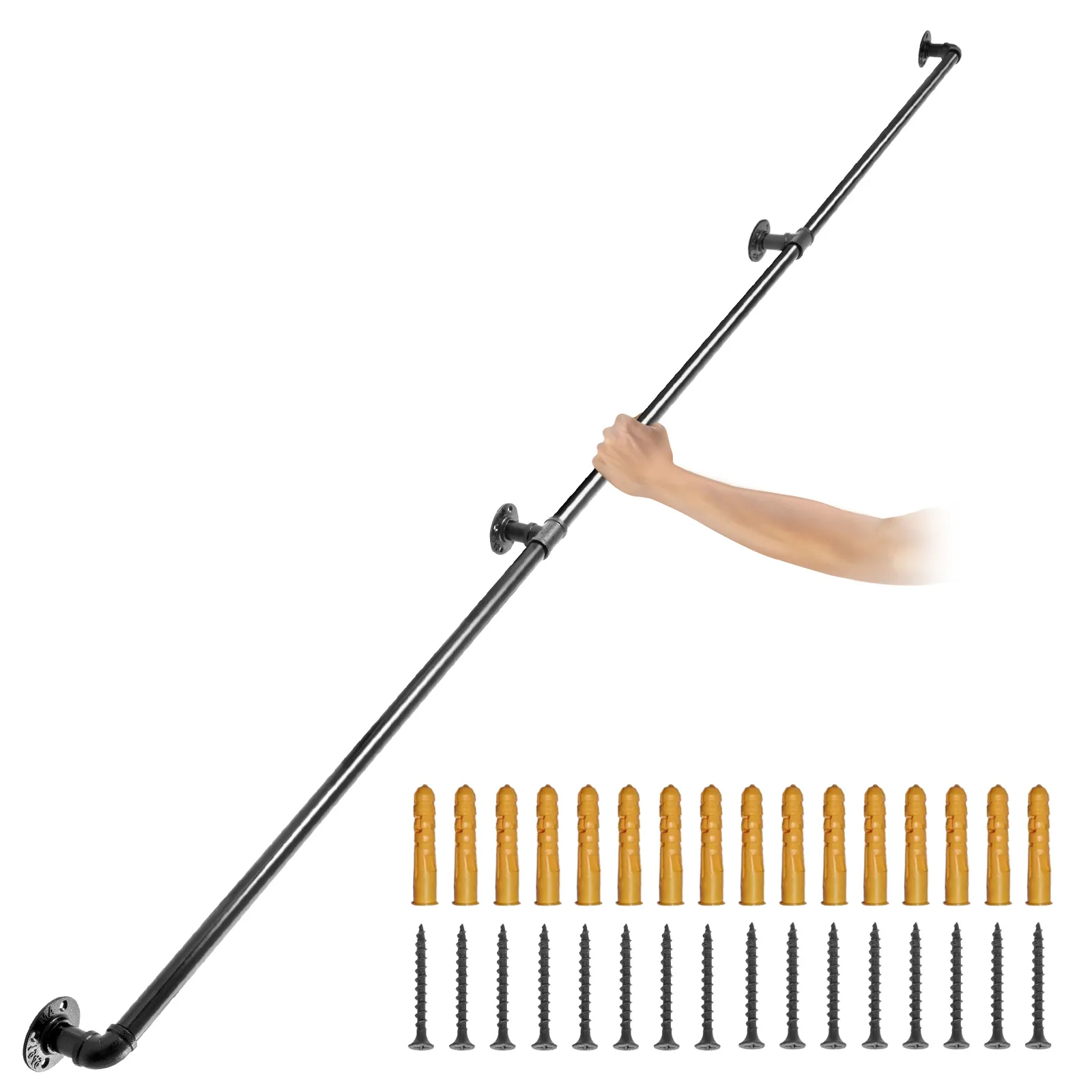 Pasamanos de escalera de tubo VEVOR con agarre manual, herrajes de montaje y tornillos.