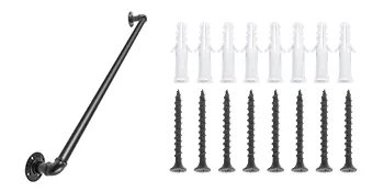 black VEVOR pipe stair handrail with mounting screws and wall anchors.