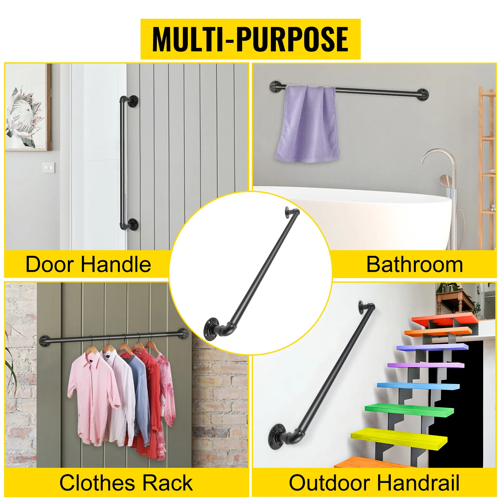 VEVOR pipe stair handrail for door handle, bathroom, clothes rack, and outdoor steps.