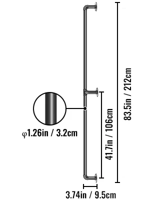 VEVOR pipe stair handrail, 41.7in to 83.5in adjustable height, 3.74in base diameter.