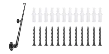 black VEVOR pipe stair handrail with screws and wall anchors in white background.